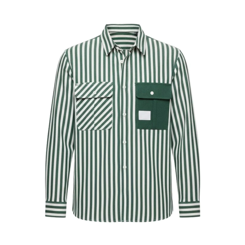 Chemise à rayures pour homme avec poches asymétriques et manches longues
