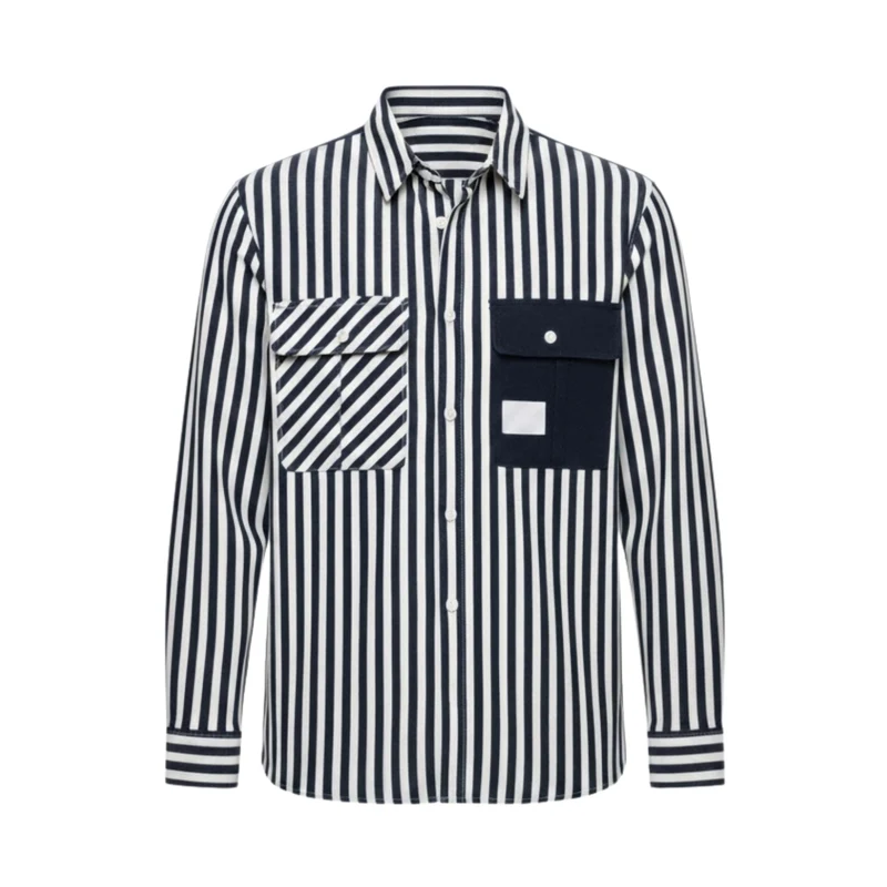 Chemise à rayures pour homme avec poches asymétriques et manches longues