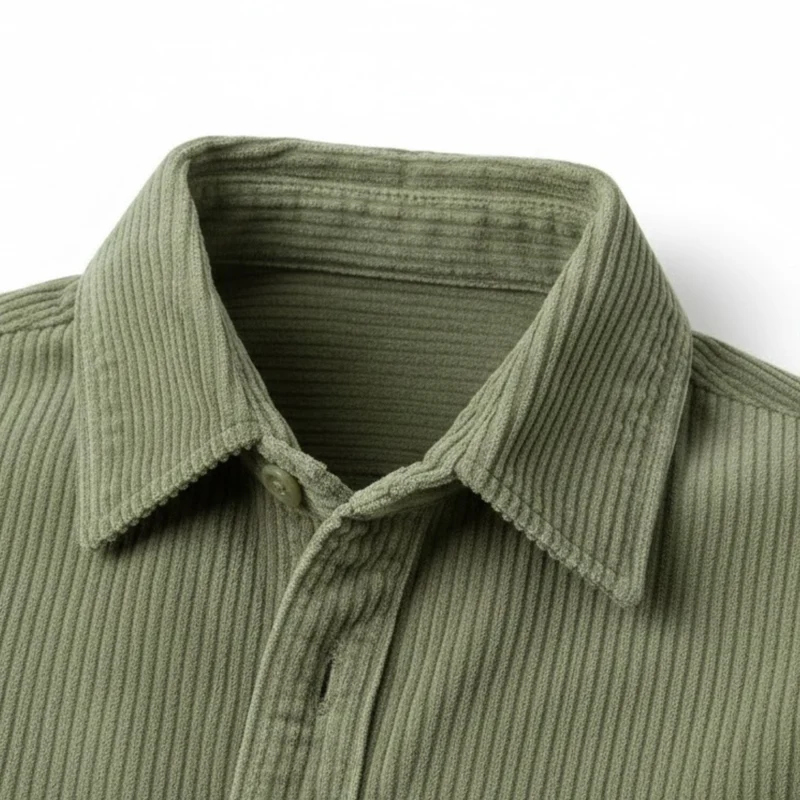 Chemise en velours côtelé pour homme avec col rabattu et poche poitrine
