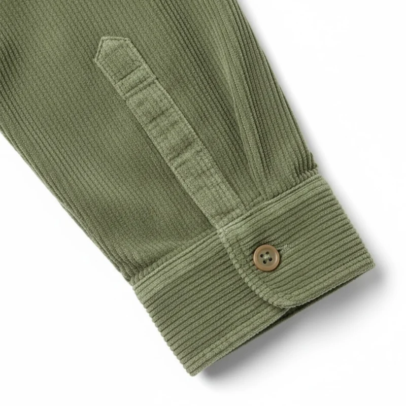 Chemise en velours côtelé pour homme avec col rabattu et poche poitrine