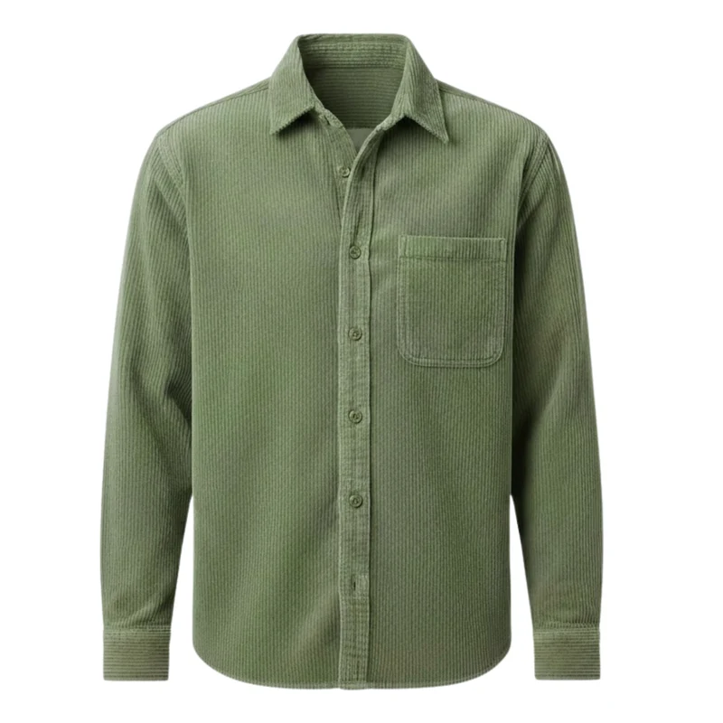 Chemise en velours côtelé pour homme avec col rabattu et poche poitrine