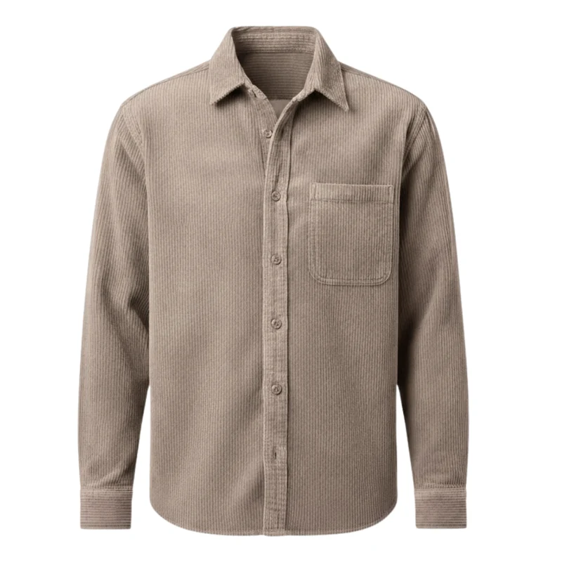 Chemise en velours côtelé pour homme avec col rabattu et poche poitrine