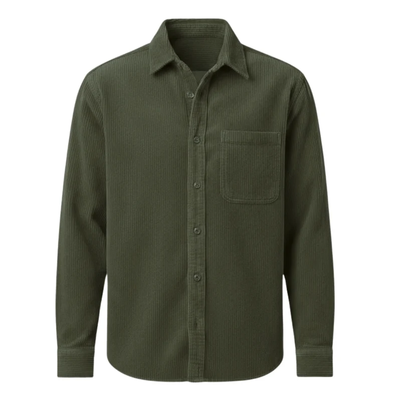 Chemise en velours côtelé pour homme avec col rabattu et poche poitrine