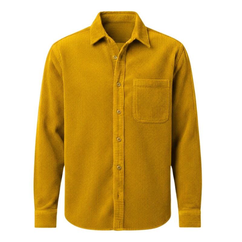 Chemise en velours côtelé pour homme avec col rabattu et poche poitrine