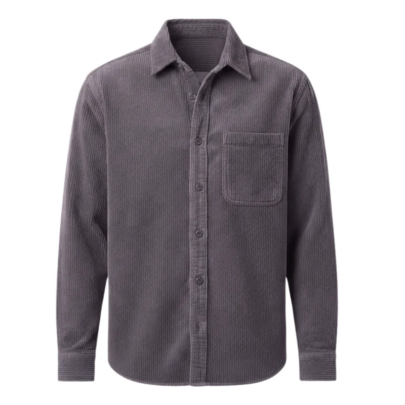 Chemise en velours côtelé pour homme avec col rabattu et poche poitrine