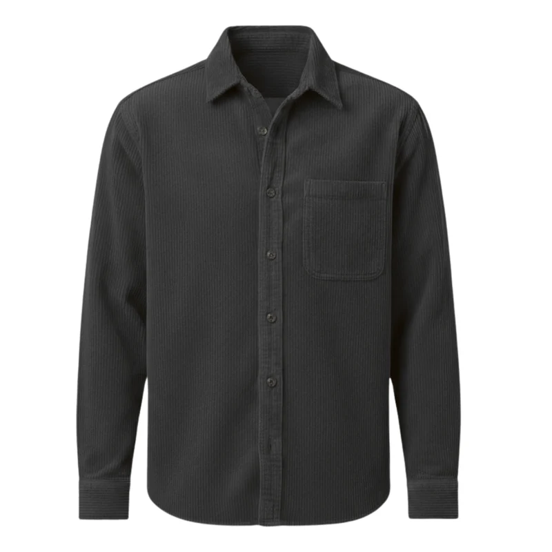 Chemise en velours côtelé pour homme avec col rabattu et poche poitrine