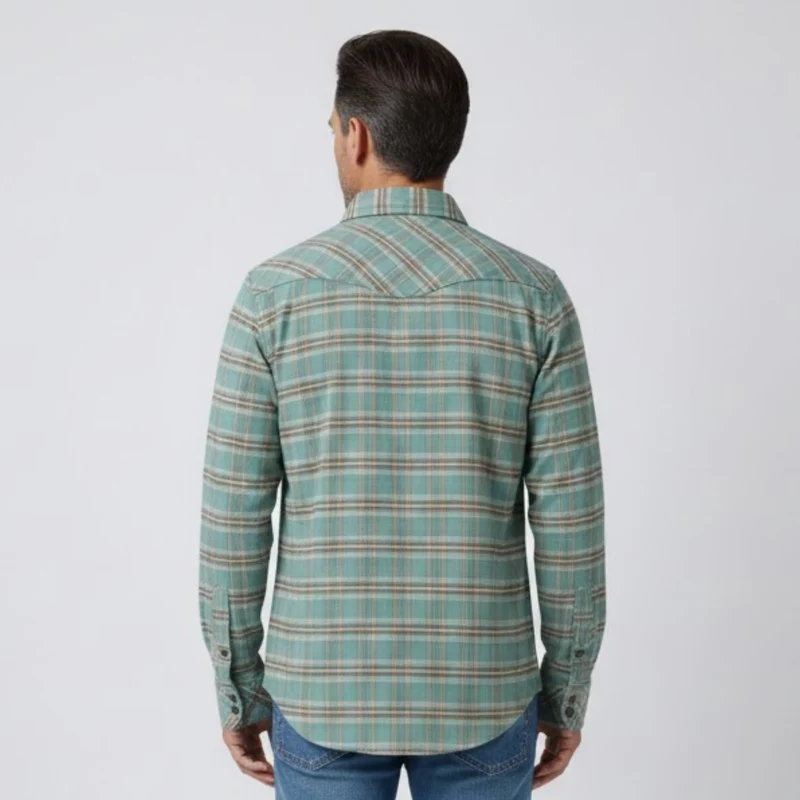 Chemise en flanelle de coton à carreaux pour homme coupe classique à manches longues