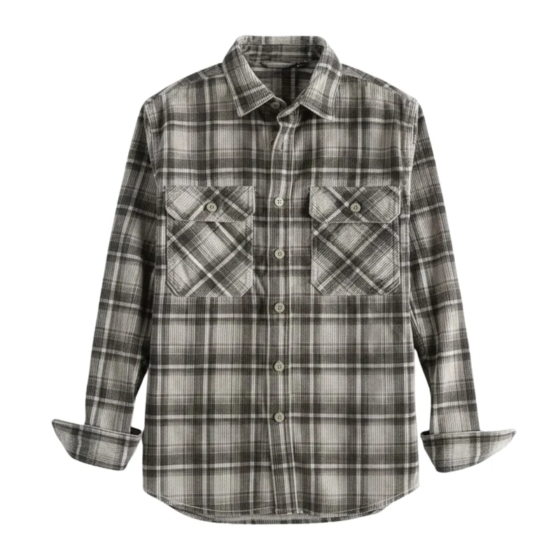 Chemise en velours côtelé à carreaux pour homme avec poches poitrine et boutons