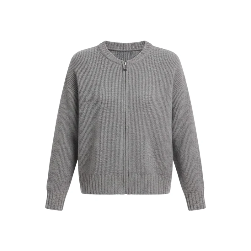 Veste pull en maille zippée pour femme col rond style vintage décontracté