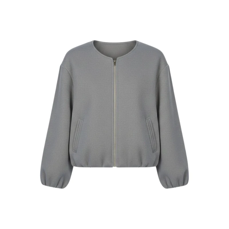 Veste bomber courte pour femme avec fermeture éclair et col rond décontractée