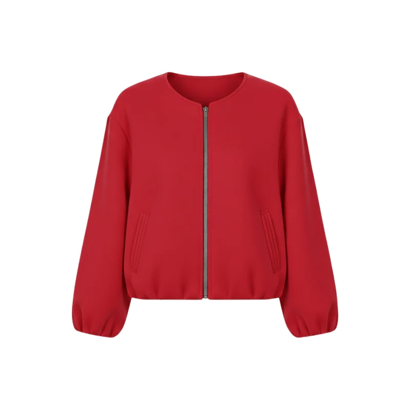 Veste bomber courte pour femme avec fermeture éclair et col rond décontractée