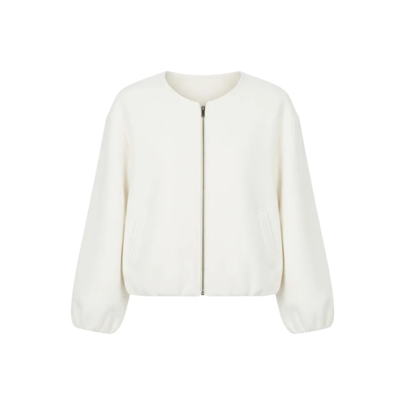 Veste bomber courte pour femme avec fermeture éclair et col rond décontractée