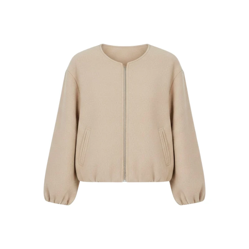 Veste bomber courte pour femme avec fermeture éclair et col rond décontractée