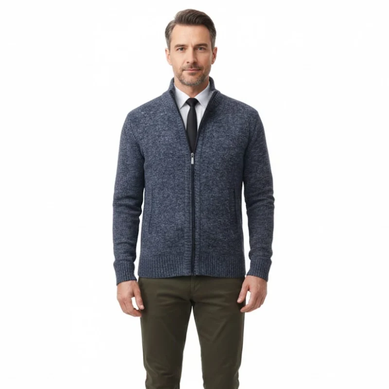 Gilet en maille zippé pour homme avec col montant et doublure en polaire