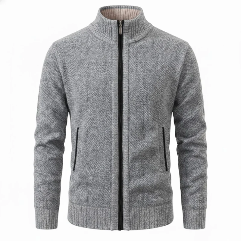Gilet en maille zippé pour homme avec col montant et doublure en polaire
