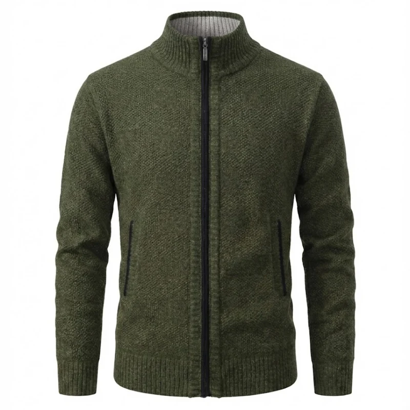 Gilet en maille zippé pour homme avec col montant et doublure en polaire