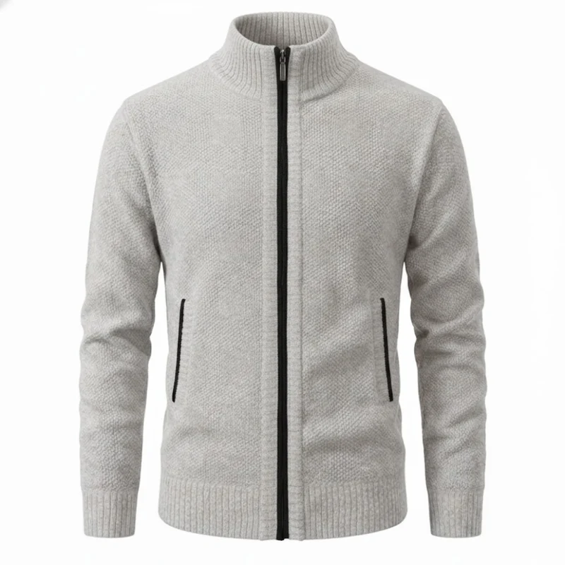 Gilet en maille zippé pour homme avec col montant et doublure en polaire