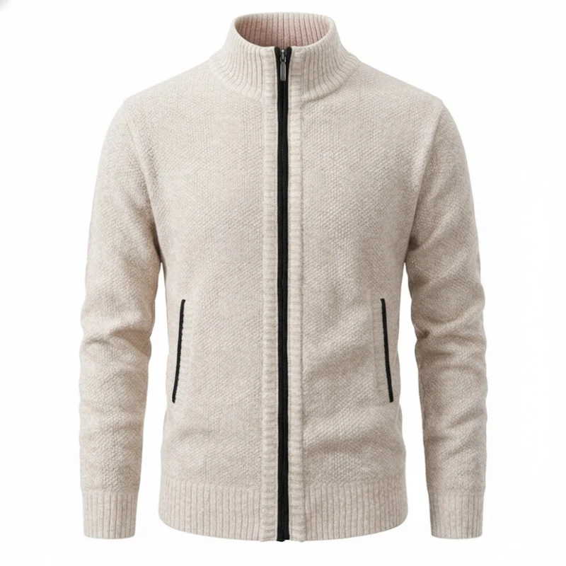 Gilet en maille zippé pour homme avec col montant et doublure en polaire