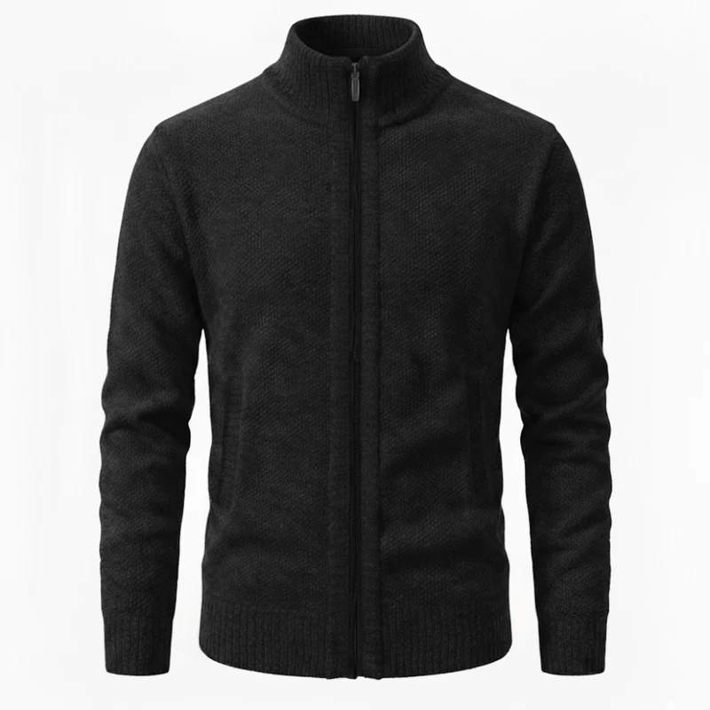 Gilet en maille zippé pour homme avec col montant et doublure en polaire