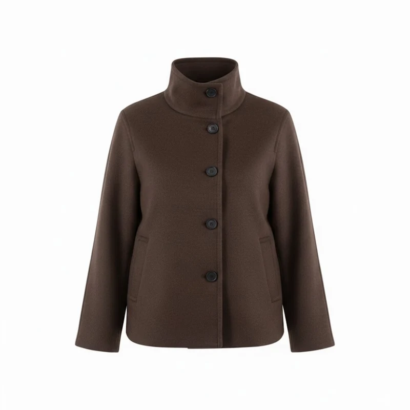 Veste courte pour femme à col montant et boutonnage simple coupe décontractée