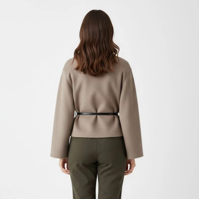 Manteau court pour femme avec ceinture et col en V croisé veste décontractée