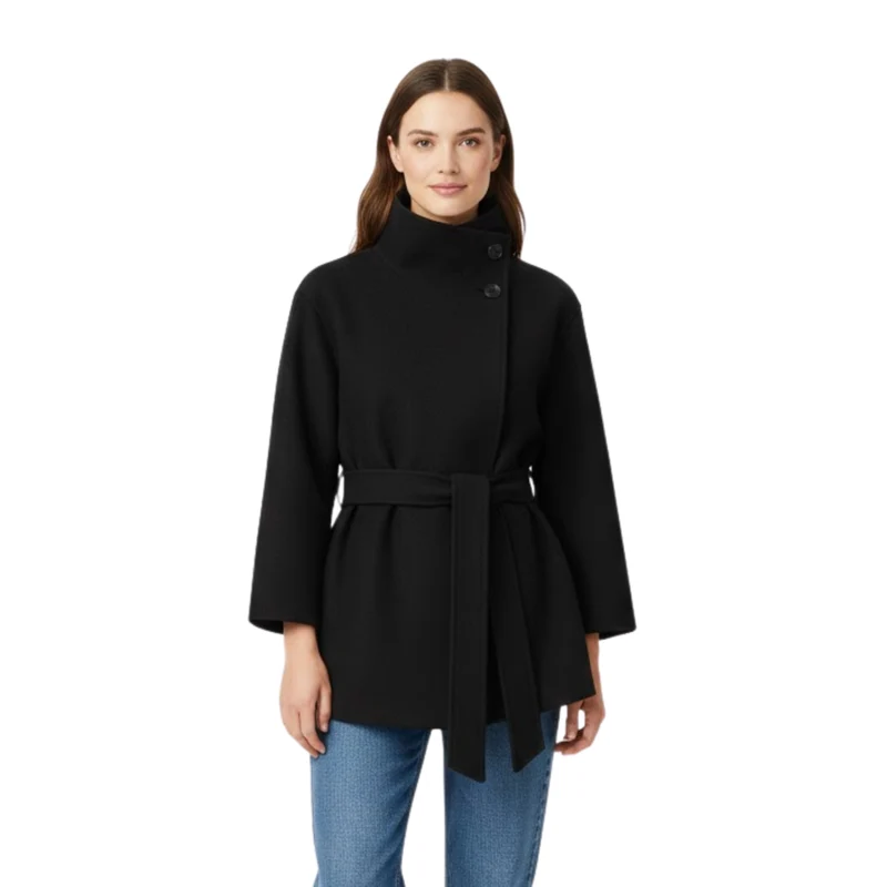 Manteau en fausse fourrure pour femme à col montant et ceinture veste chaude chic