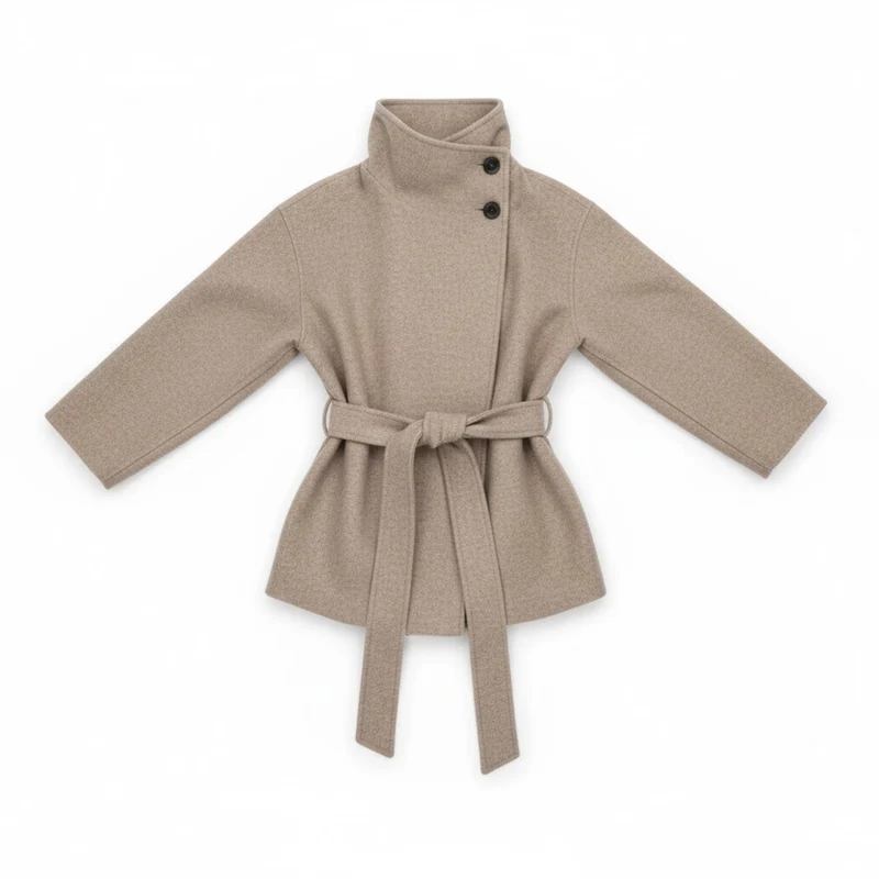 Manteau en fausse fourrure pour femme à col montant et ceinture veste chaude chic