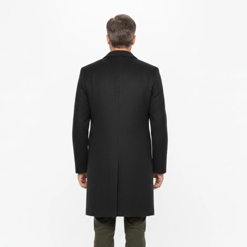 Manteau long homme col rabattu bouton unique coupe moderne ajustée