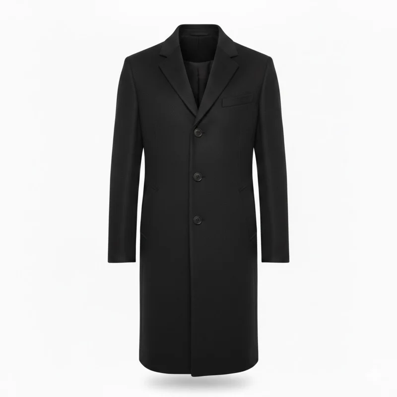 Manteau long homme col rabattu bouton unique coupe moderne ajustée