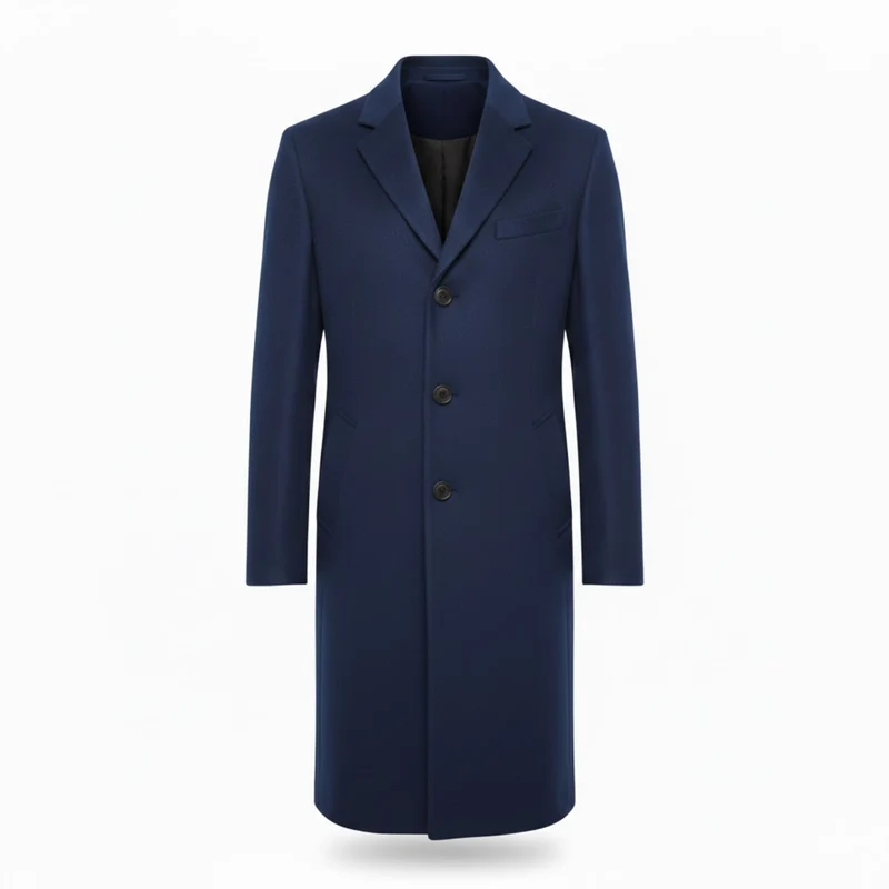 Manteau long homme col rabattu bouton unique coupe moderne ajustée