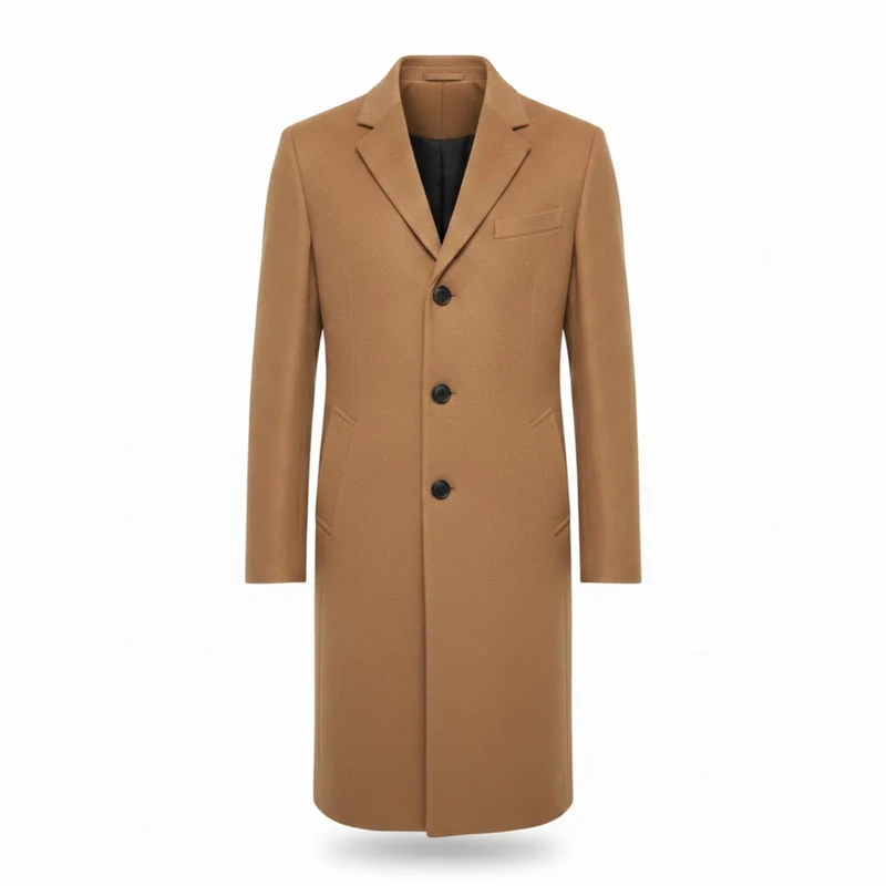 Manteau long homme col rabattu bouton unique coupe moderne ajustée