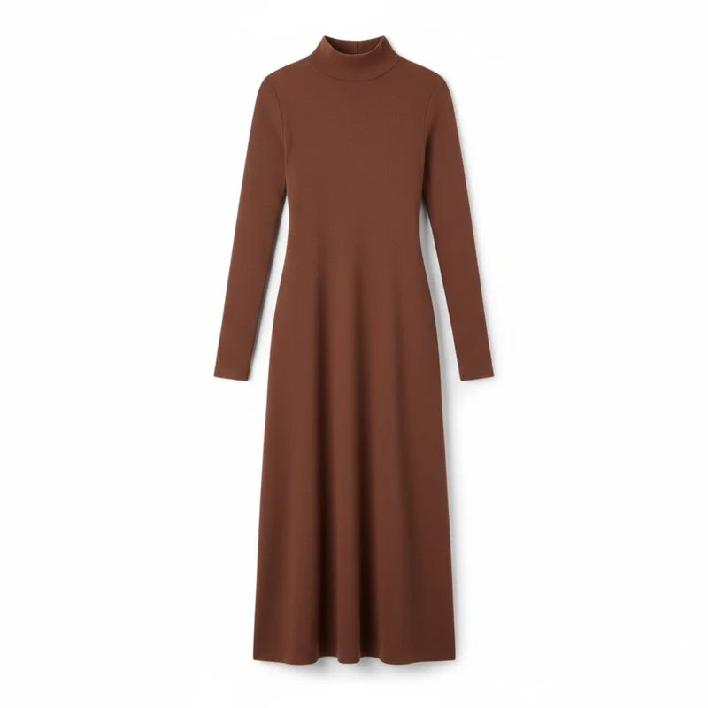 Robe longue ajustée à manches longues et col roulé montant