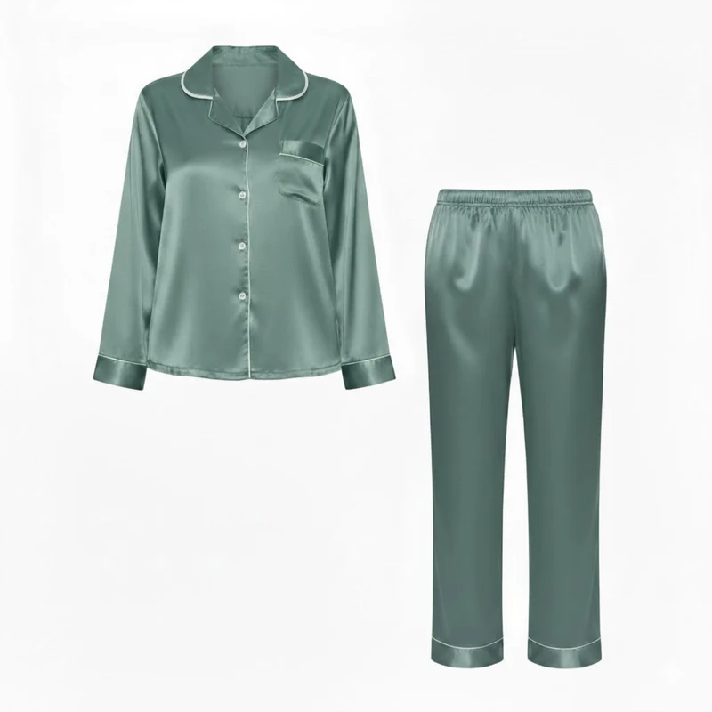 Ensemble pyjama en satin pour femme avec chemise à manches longues et pantalon