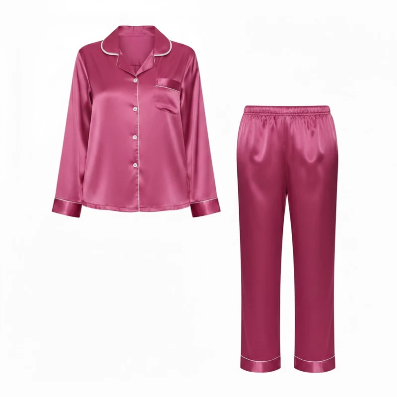 Ensemble pyjama en satin pour femme avec chemise à manches longues et pantalon