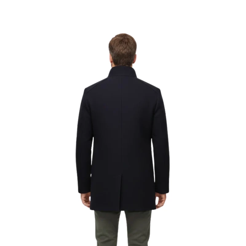 Manteau long en laine à col montant et double boutonnage