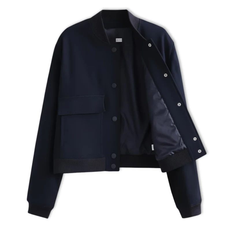 Veste bomber femme courte à boutons pression et grandes poches plaquées