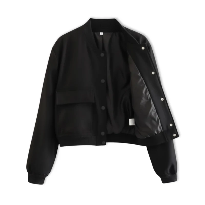 Veste bomber femme courte à boutons pression et grandes poches plaquées