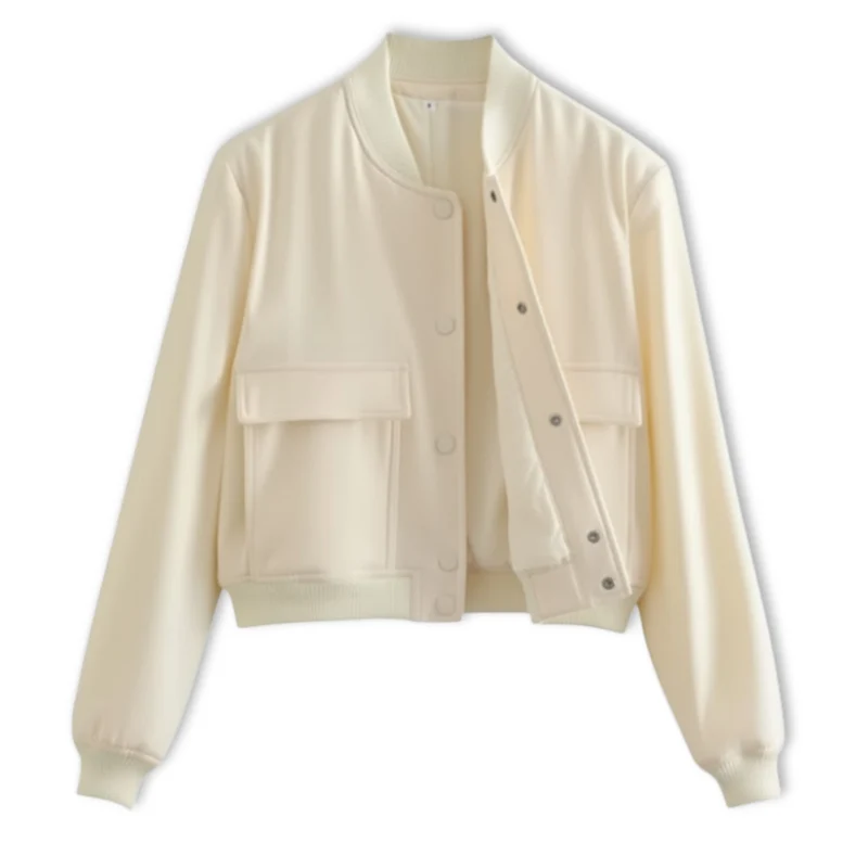 Veste bomber femme courte à boutons pression et grandes poches plaquées