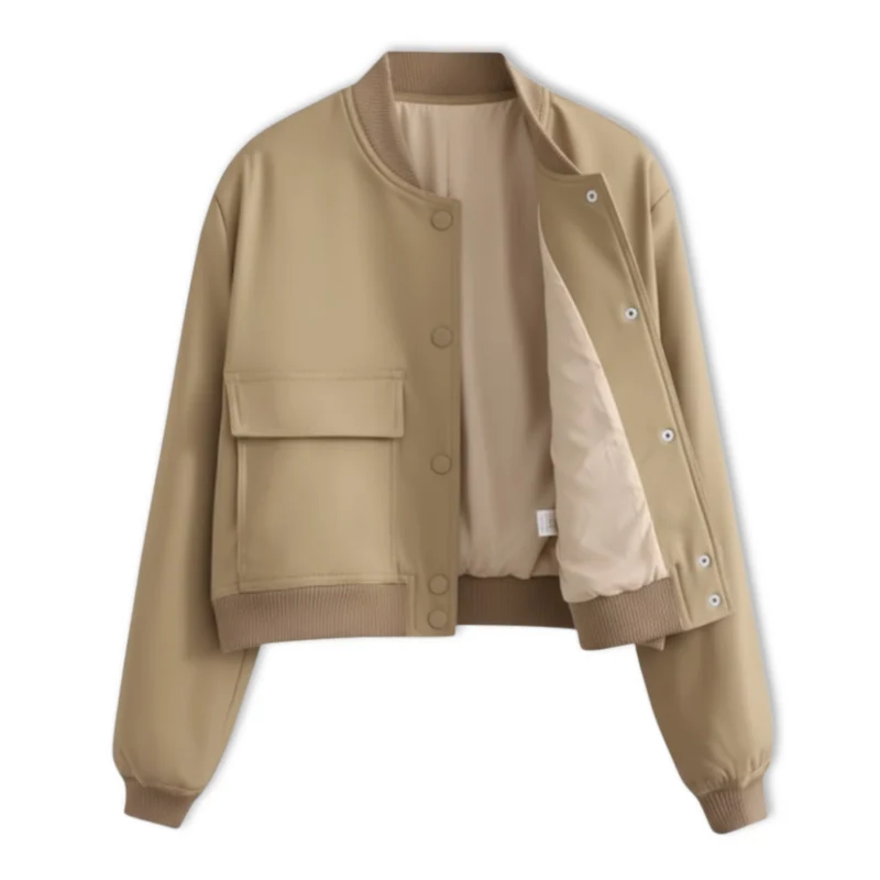 Veste bomber femme courte à boutons pression et grandes poches plaquées