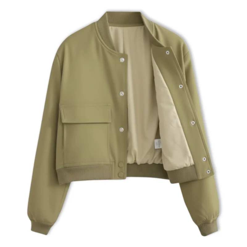 Veste bomber femme courte à boutons pression et grandes poches plaquées
