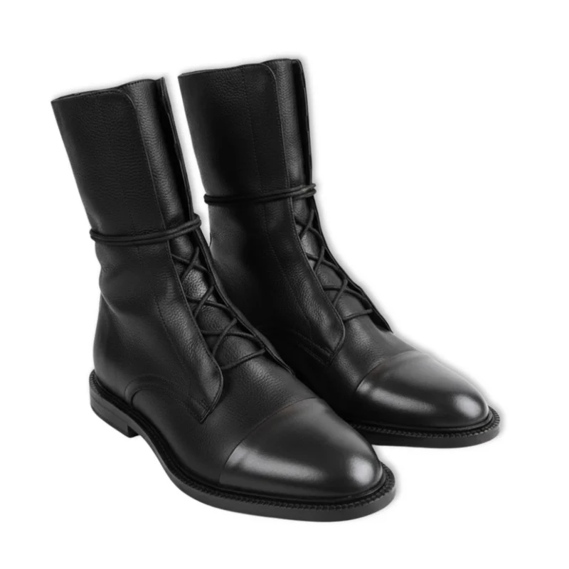 Bottines mi-mollet femme à lacets bicolores avec bout renforcé et semelle gomme
