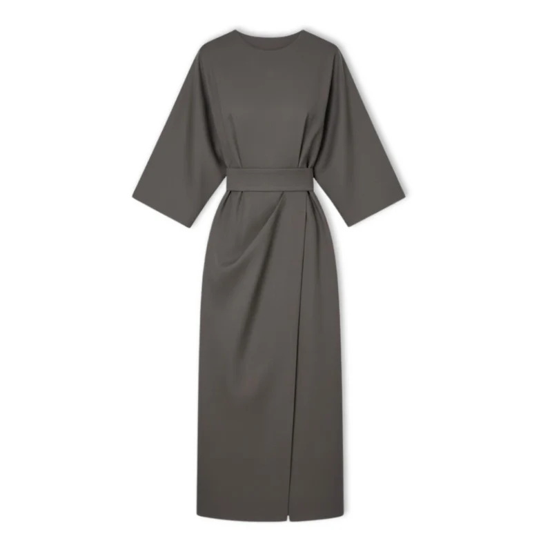 Robe longue femme à manches chauve-souris et taille marquée silhouette fluide