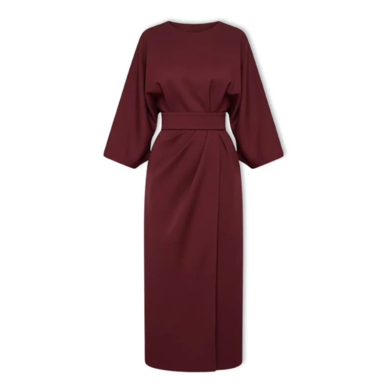 Robe longue femme à manches chauve-souris et taille marquée silhouette fluide