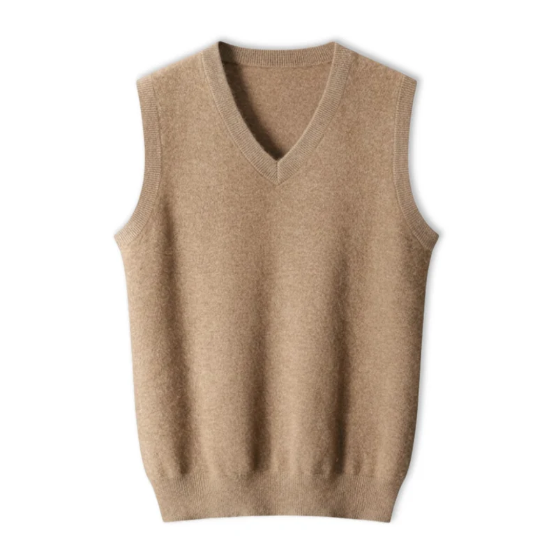 Débardeur homme 100% laine mérinos col en V sans manches coupe classique