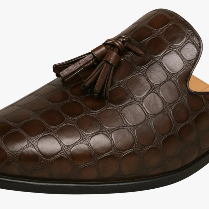 Mules de ville homme cuir texturé silhouette slip-on prestige