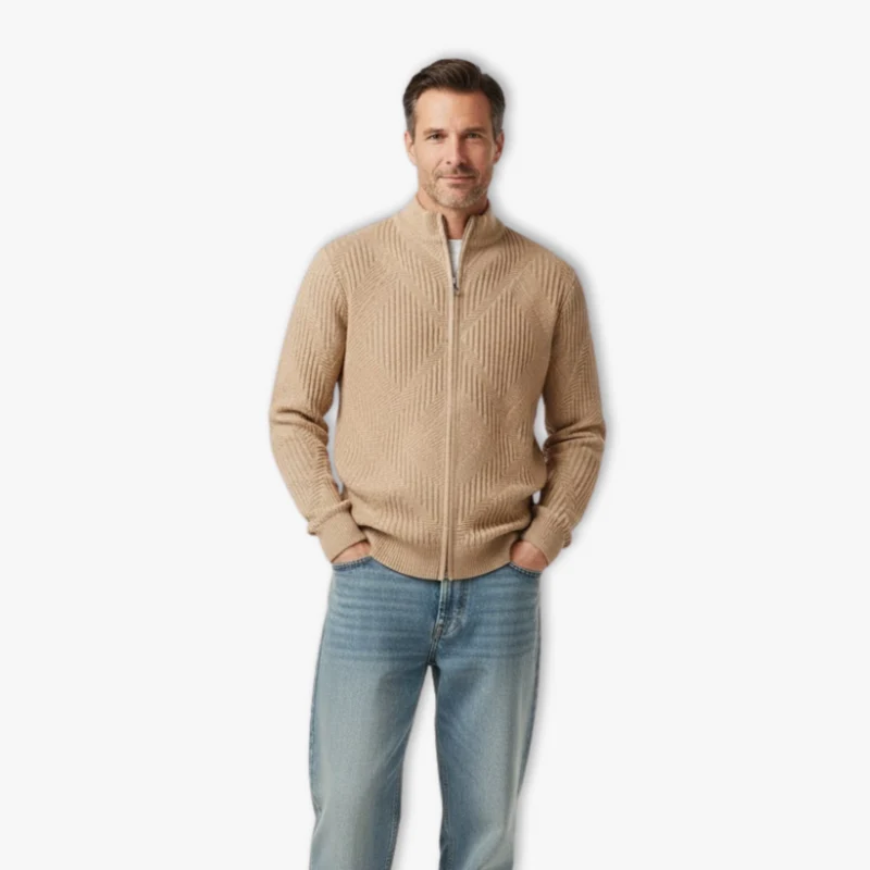 Veste en maille homme motifs géométriques col montant protecteur