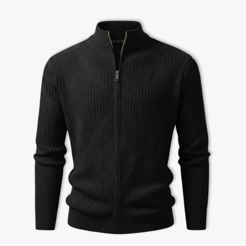 Veste en maille homme motifs géométriques col montant protecteur