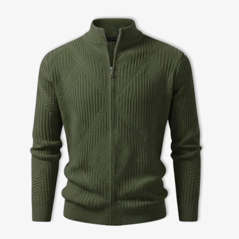 Veste en maille homme motifs géométriques col montant protecteur