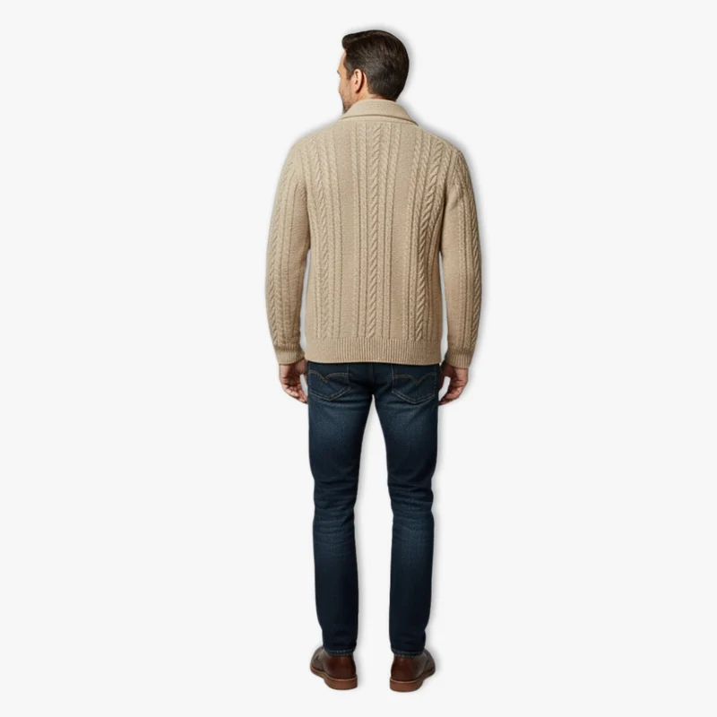 Gilet homme maille torsadée col montant fermeture boutonnée