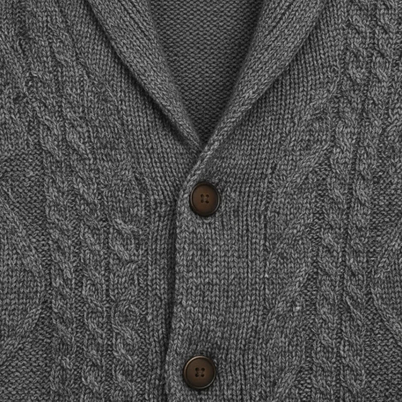 Gilet homme maille torsadée col montant fermeture boutonnée